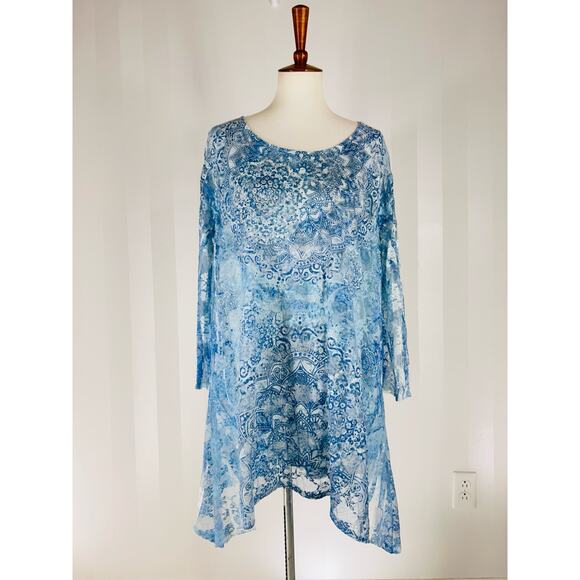 Calstyle Tops - CALSTYLE Women’s Blue/White Lace Overlay Tunic Sz 2X